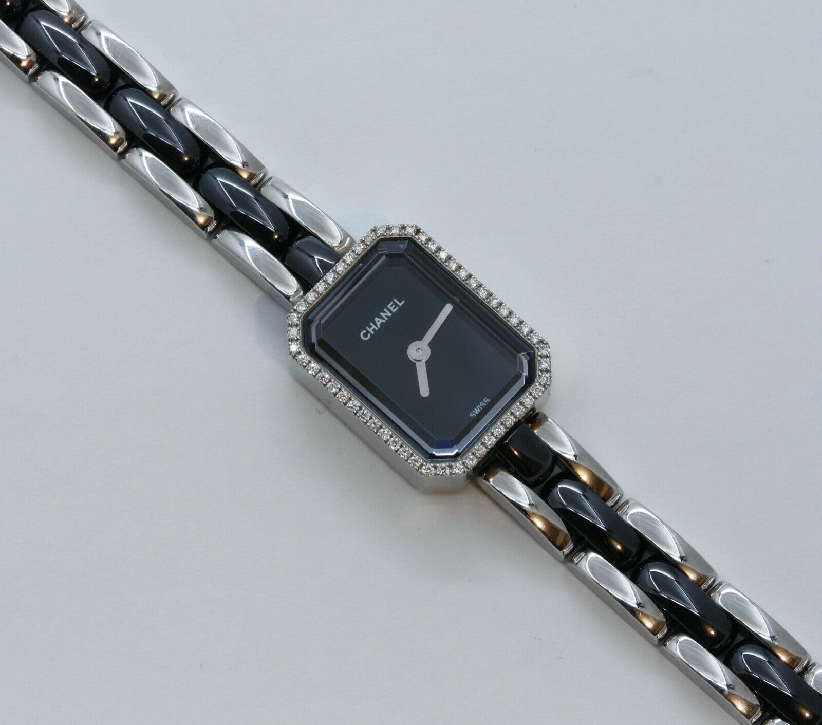 Chanel Premiere Mini Watch H2163 Diamonds Steel Black Ceramic