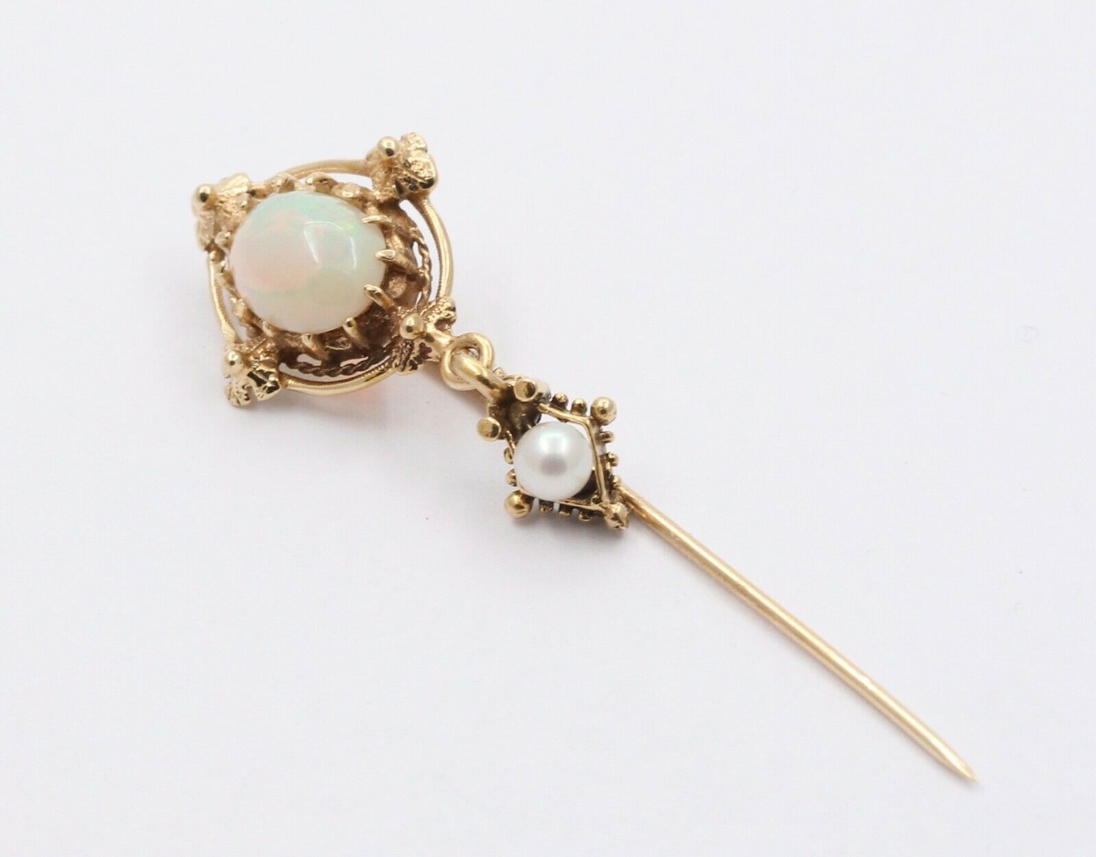 Vintage 14K Yellow Gold Opal Pearl Stick Pin