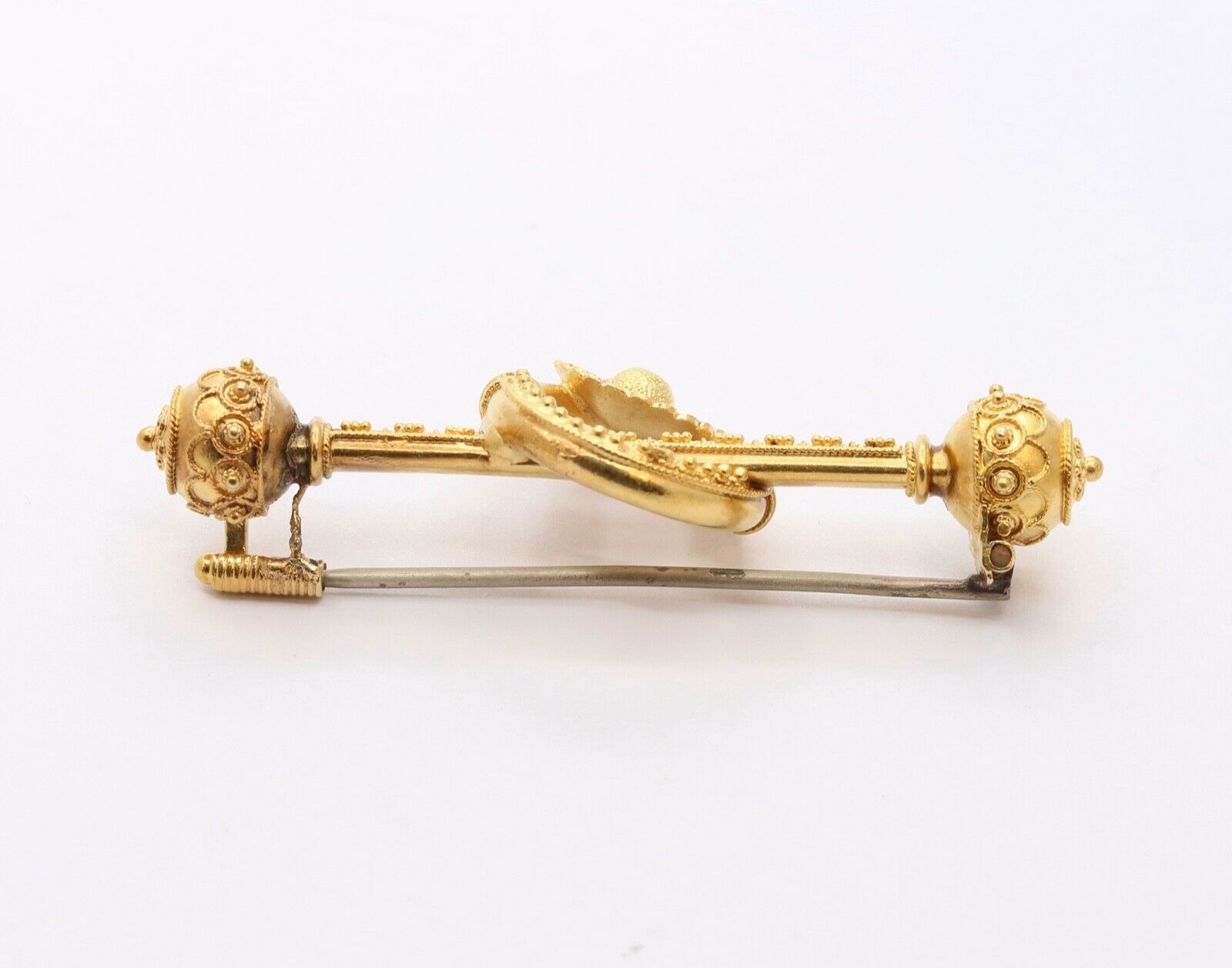 Victorian Etruscan Revival 14K Yellow Gold Brooch Pin