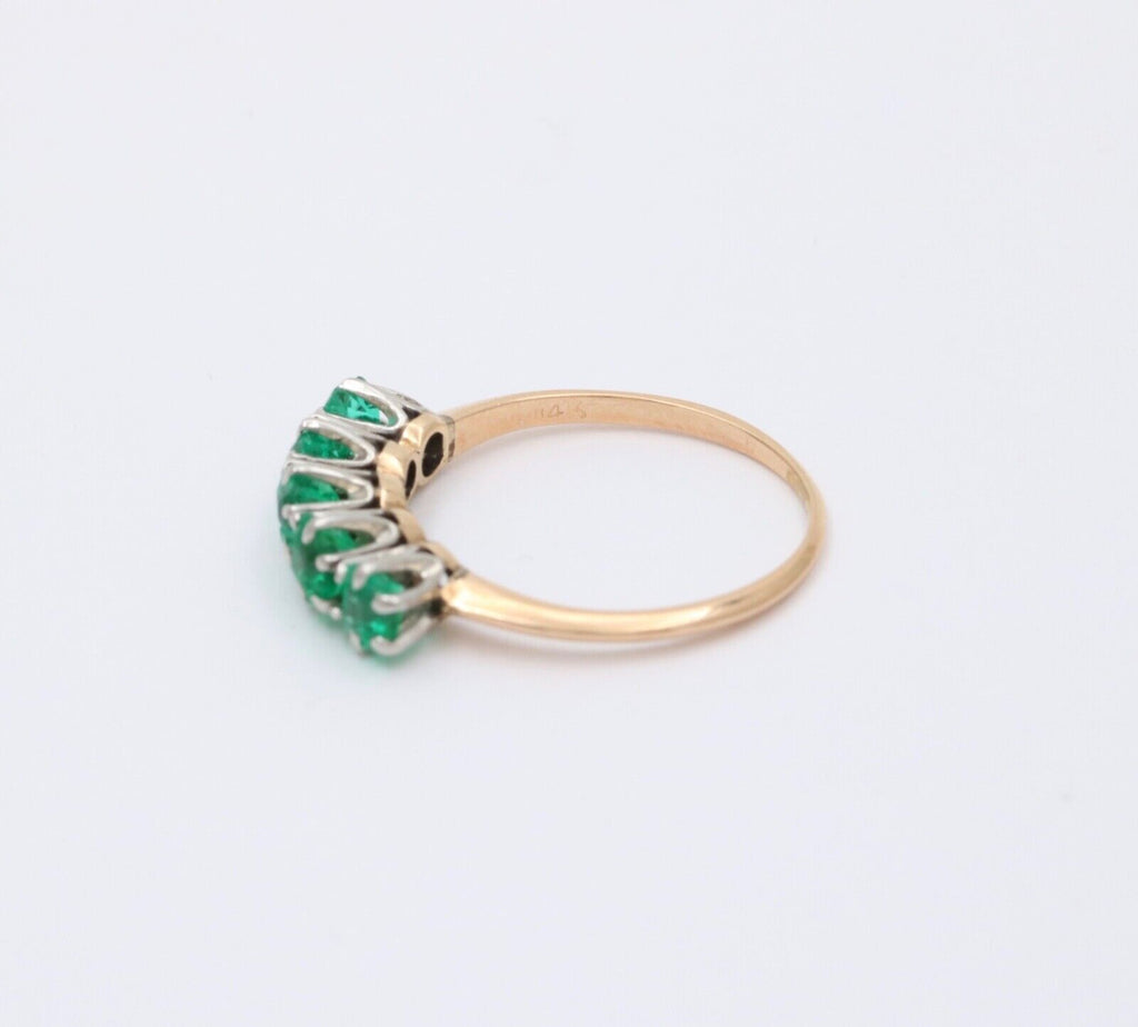 Vintage 14K Yellow Gold Emerald Five Stone Stacking Ring Band,Wedding Band.