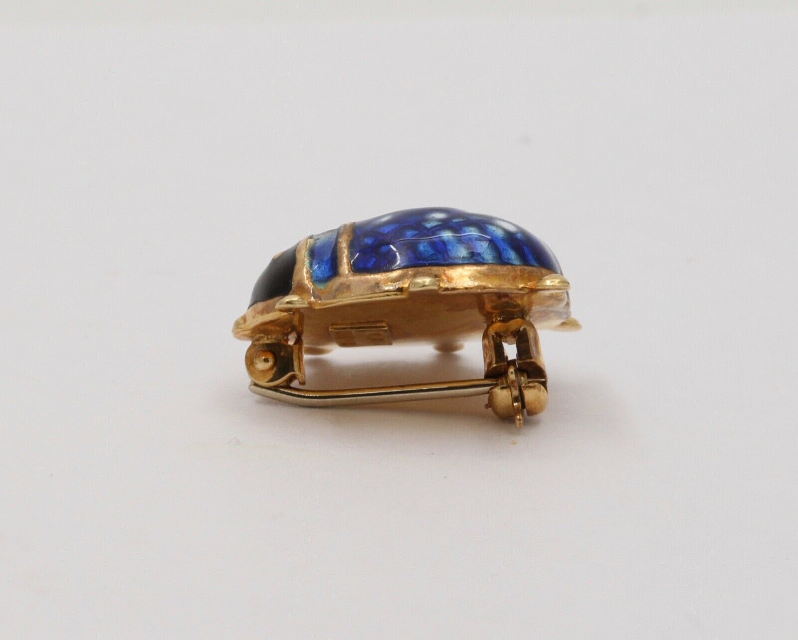 Vintage Blue Enamel Lady Bug 18K Yellow Gold Brooch