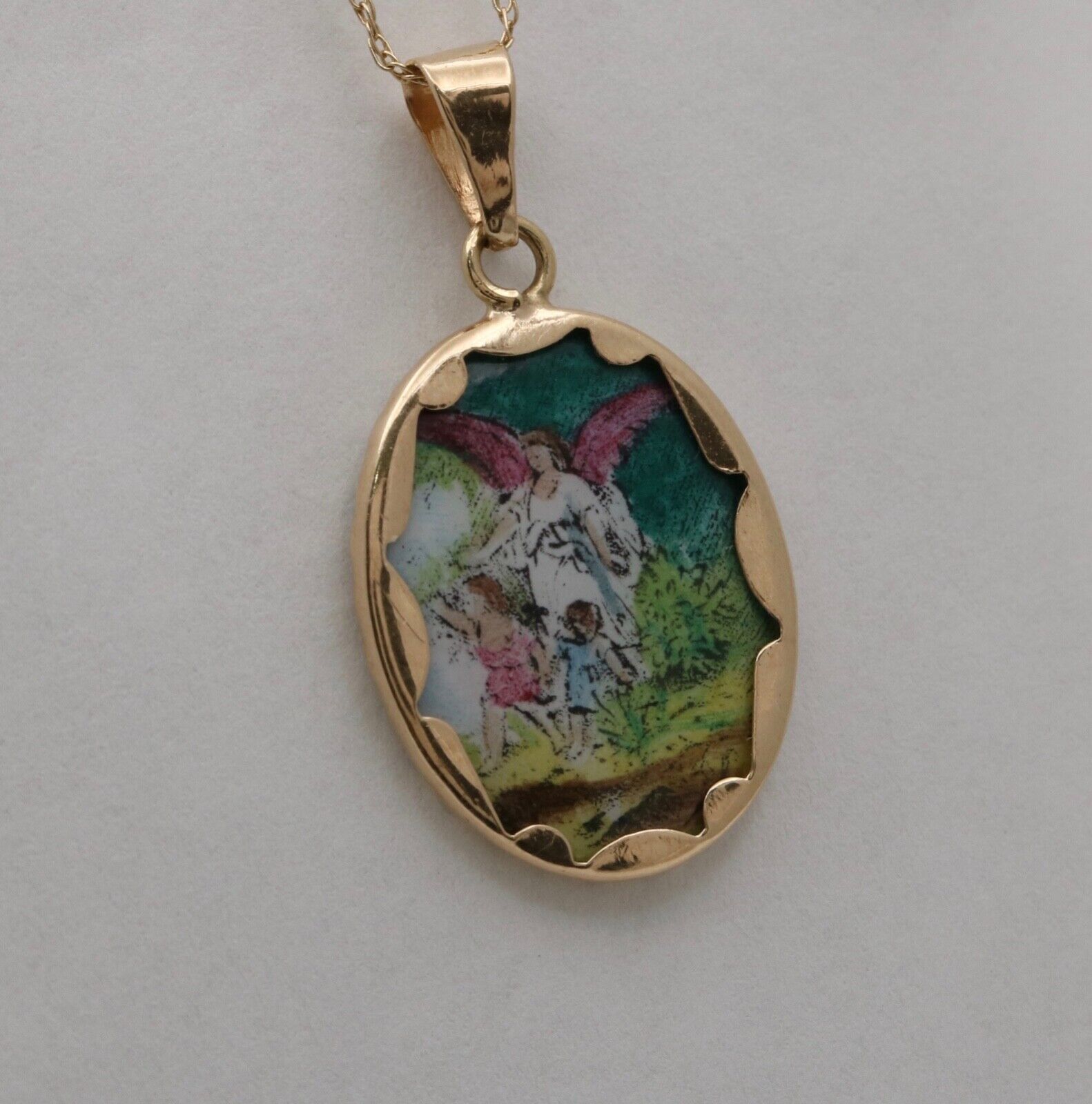 Vintage Angel Pendant Charm 10K Yellow Gold
