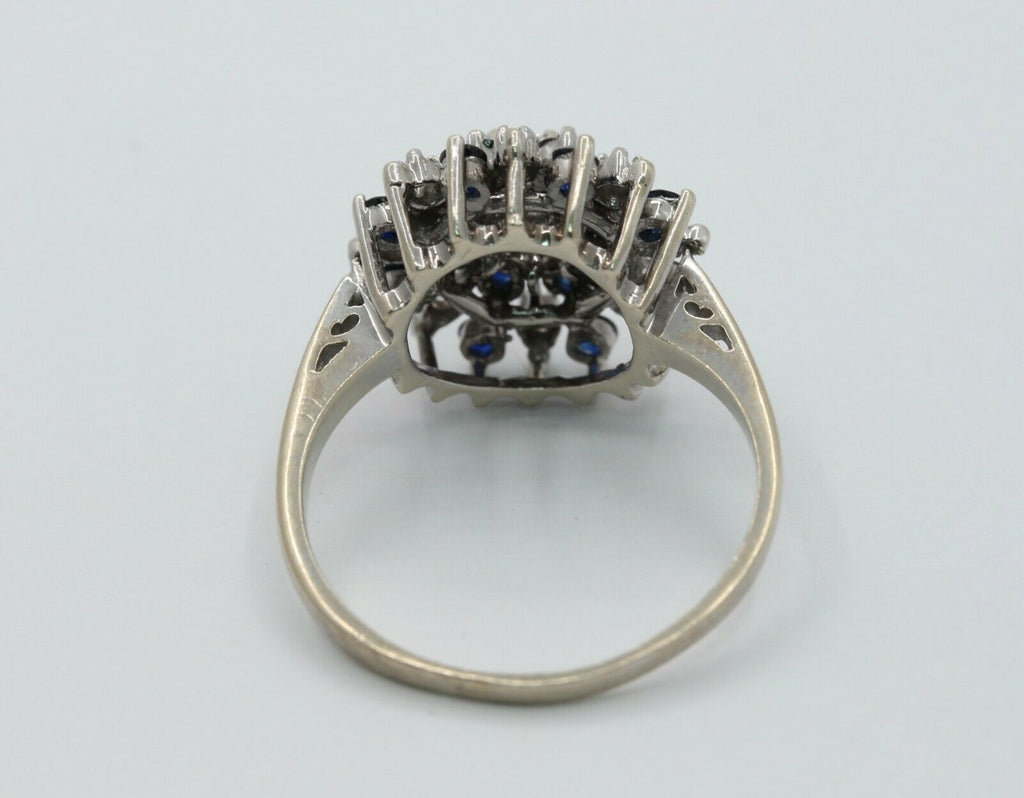 Vintage 14K White Gold Starburst Sapphire Diamond Ring