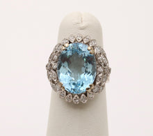 Load image into Gallery viewer, Vintage Blue Topaz Diamonds 14K White Yellow Gold Cocktail Ring
