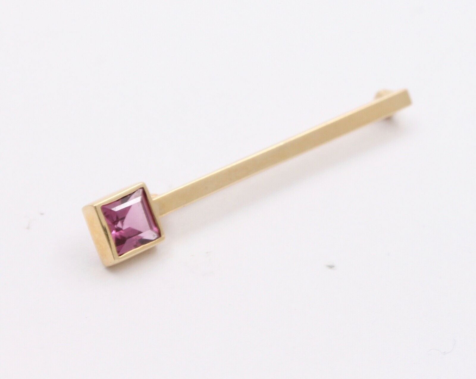 Art Deco Emerald Cut Tourmaline 14K Yellow Gold Brooch Pin