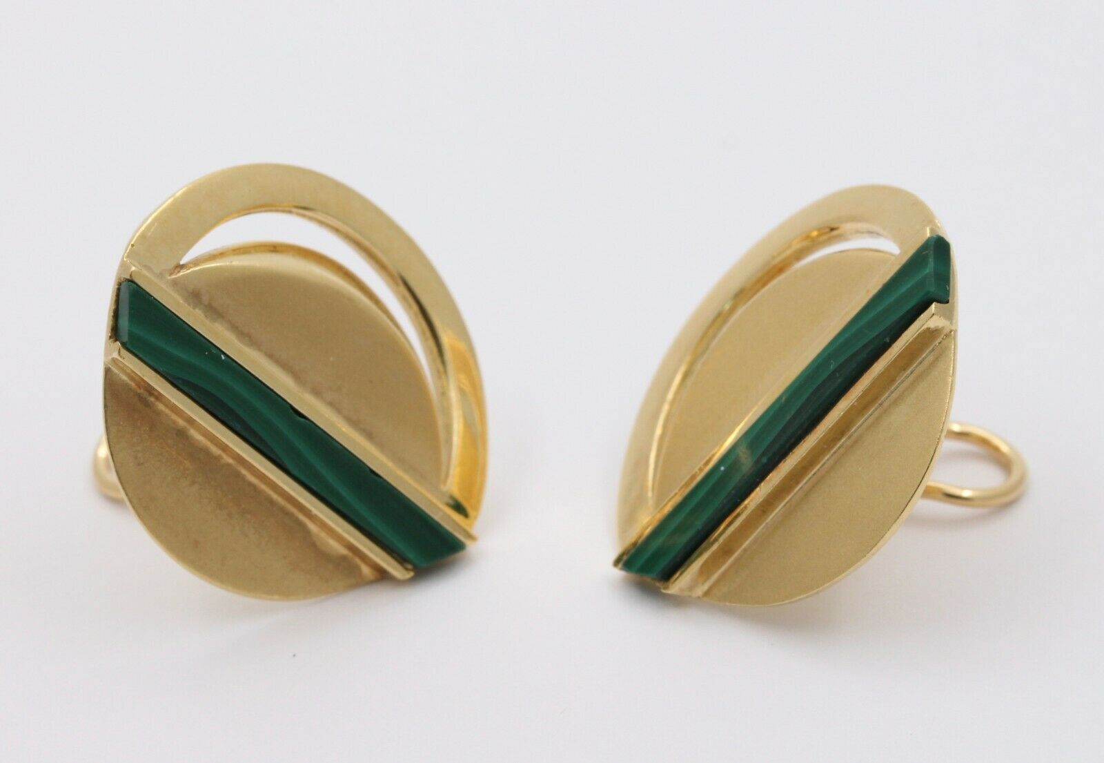 1970's 18K Yellow Gold Malachite Clip Earrings