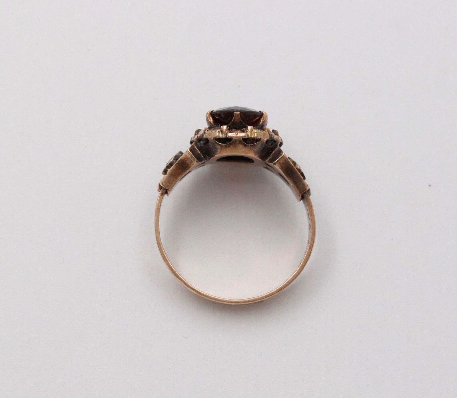 Victorian 9K Rose Gold Garnet Solitaire Ring, Statement Ring