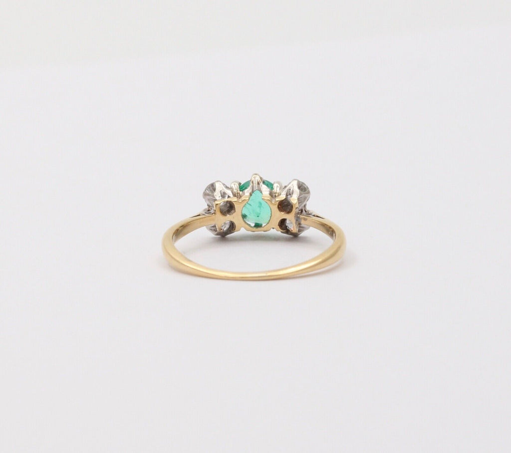 Vintage 18K Yellow Gold Emerald and Diamond Ring, Stacking Ring