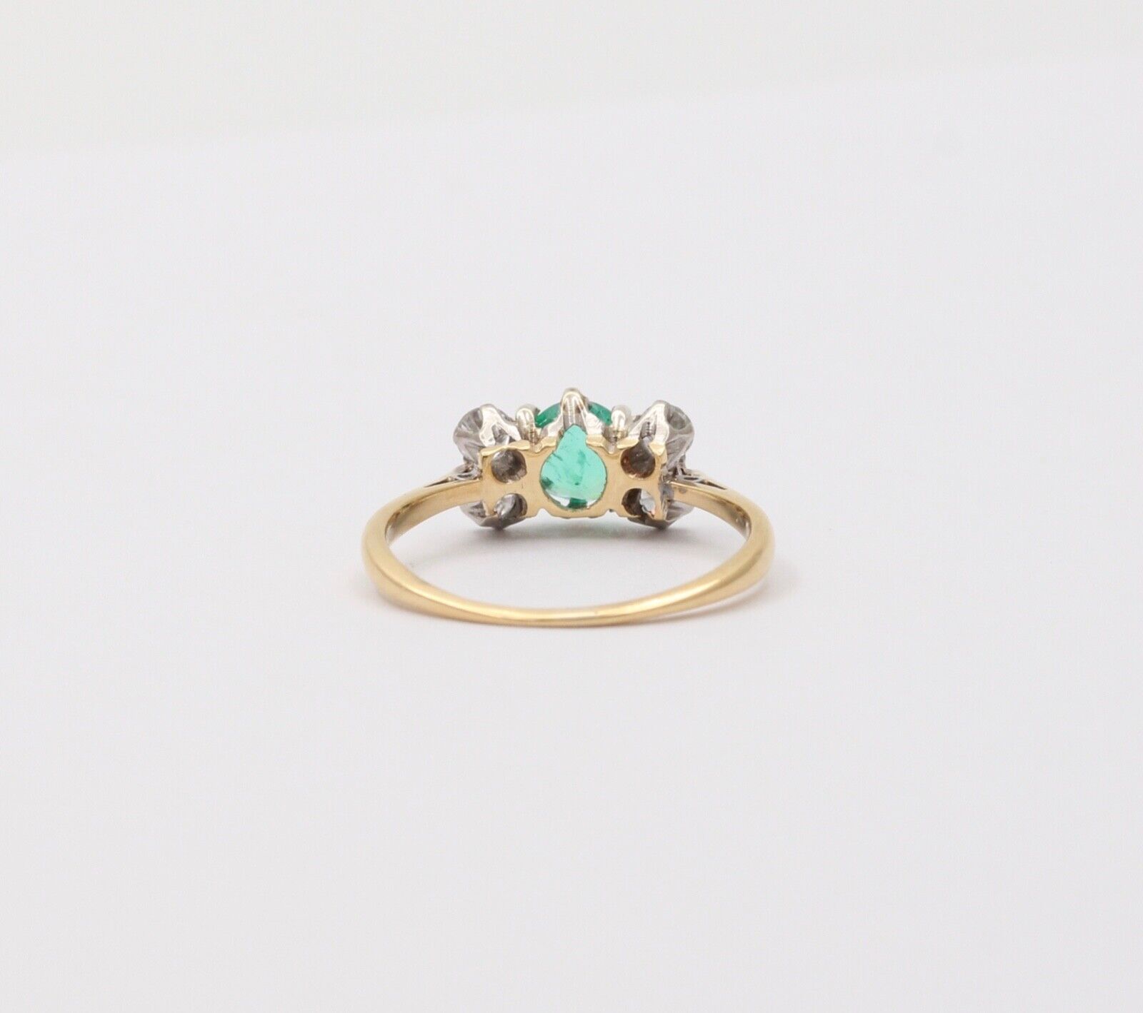Vintage 18K Yellow Gold Emerald and Diamond Ring, Stacking Ring