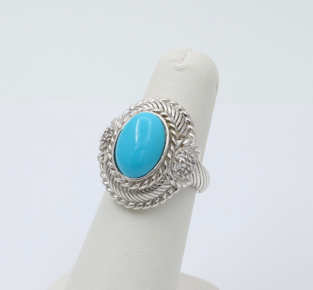 Judith Ripka Turquoise Colored Stone and Diamond 925 Silver Ring