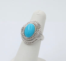 Load image into Gallery viewer, Judith Ripka Turquoise Color Center CZ&#39;s 925 Silver Ring
