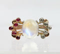 Retro 14K Rose Gold Moonstone Diamond Ruby Ring
