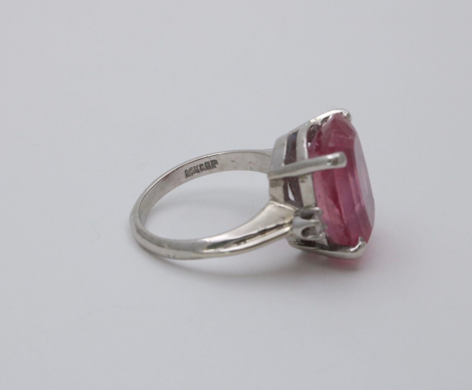 Vintage Pink Tourmaline Diamonds 14K White Gold Cocktail Ring