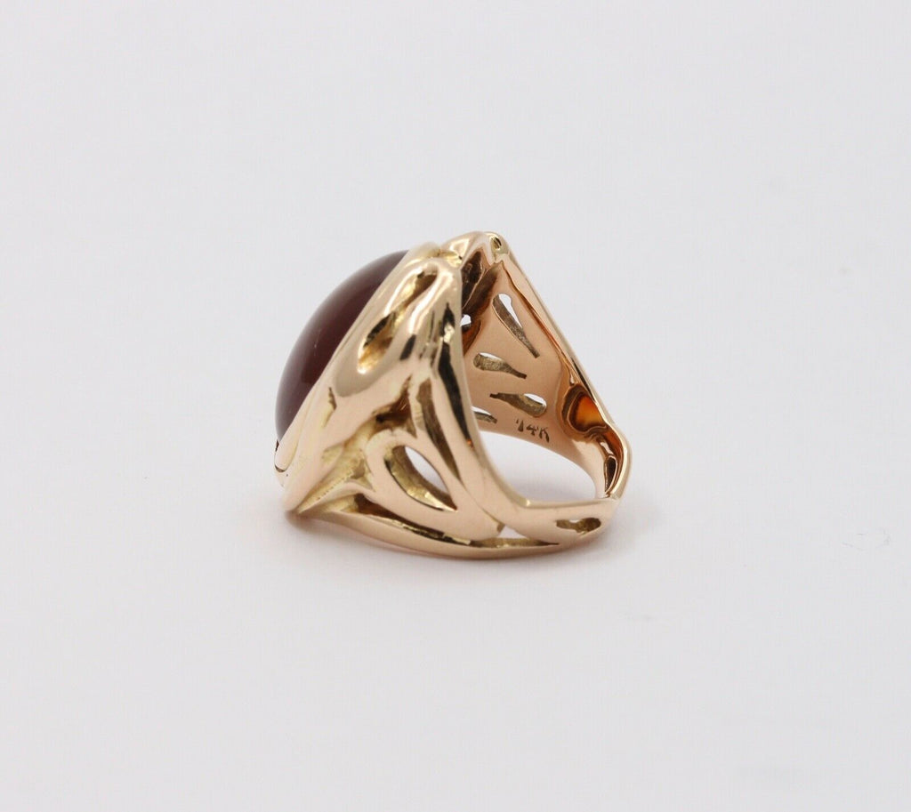 Art Nouveau Agate 14K Yellow Gold Ring