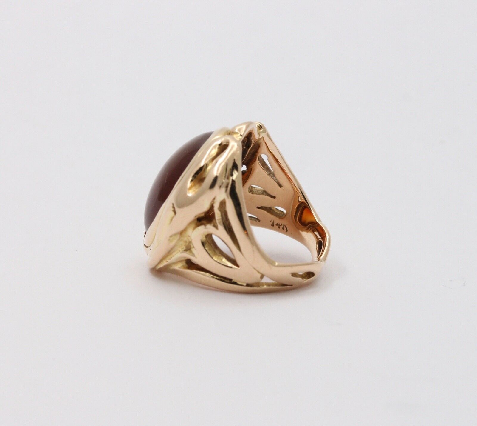 Art Nouveau Agate 14K Yellow Gold Ring
