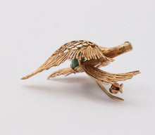 Load image into Gallery viewer, Vintage Estate Jadeite Jade Crane 14K High Relief Bird Brooch, Pin
