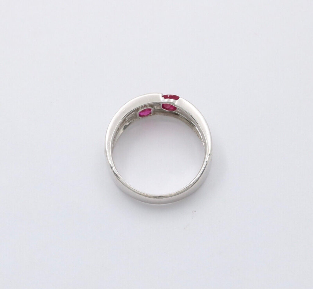 Vintage 14K White Gold Ruby & Diamond Ring Band, Stacking Ring.
