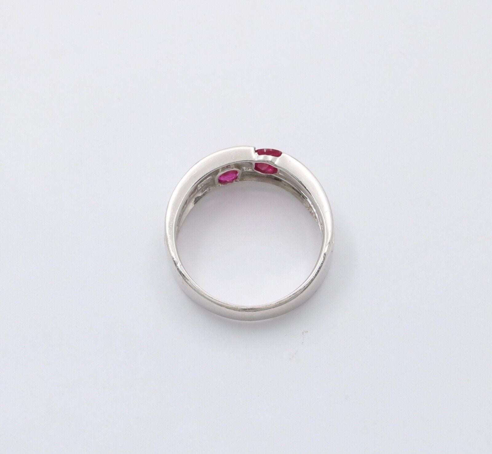 Vintage 14K White Gold Ruby & Diamond Ring Band, Stacking Ring.