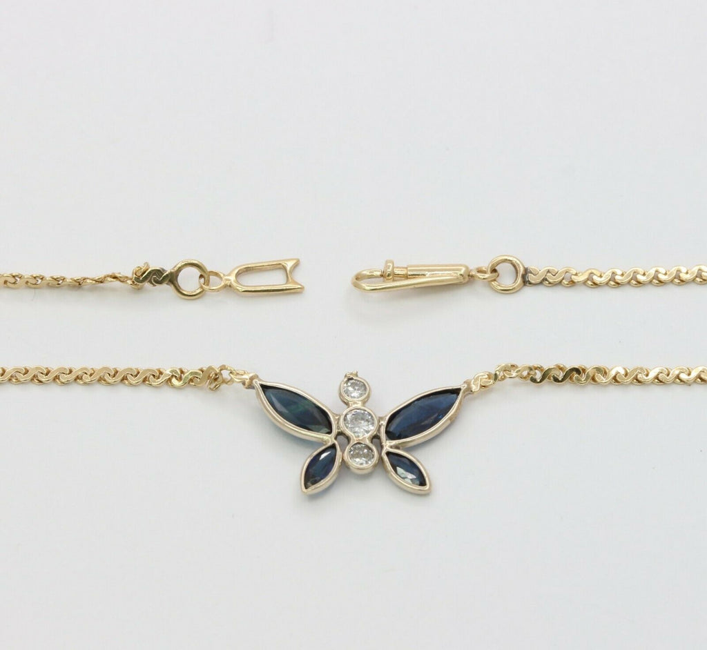 Vintage 14K Yellow Gold Diamond Sapphire Butterfly Pendant