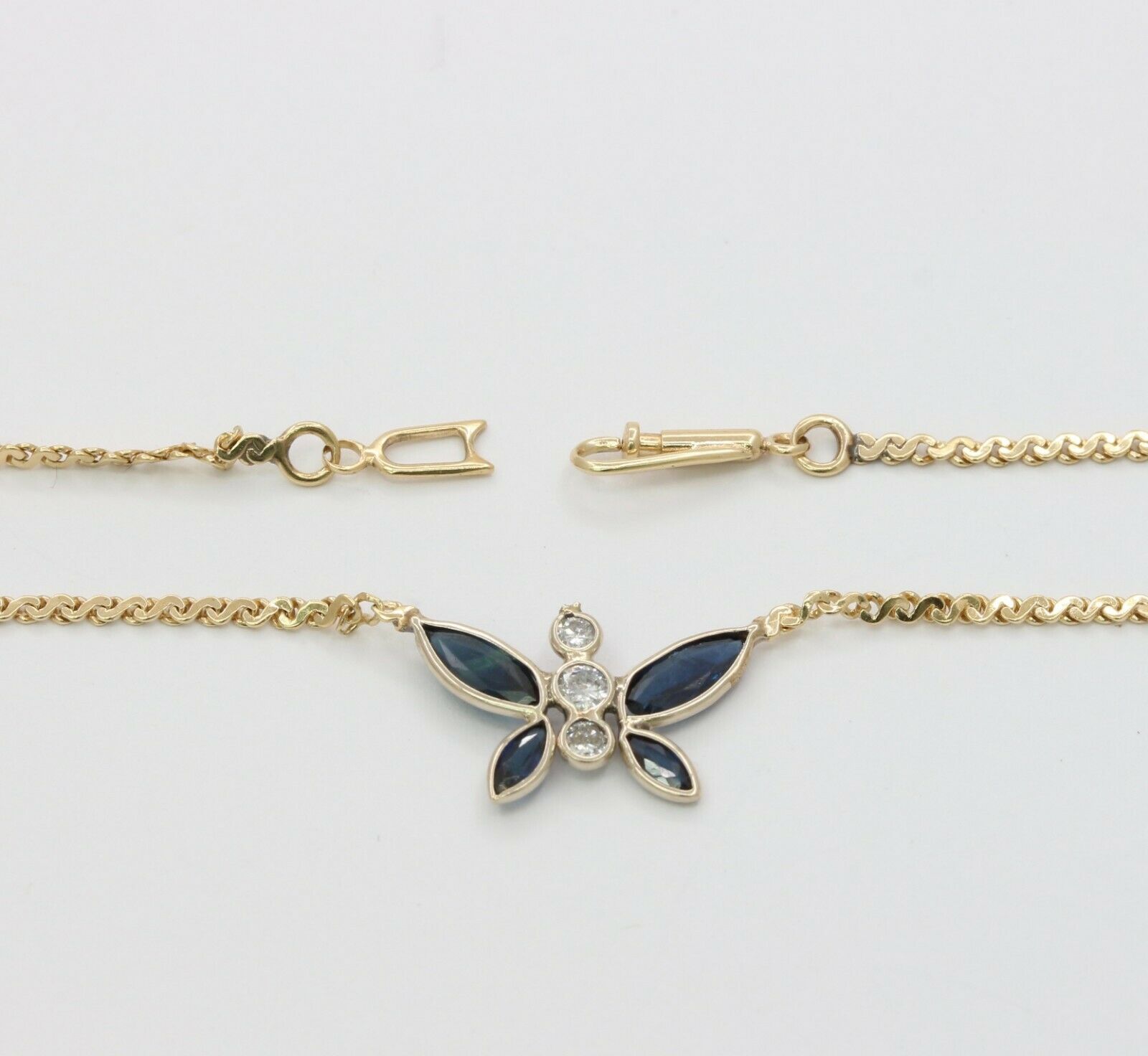 Vintage 14K Yellow Gold Diamond Sapphire Butterfly Pendant