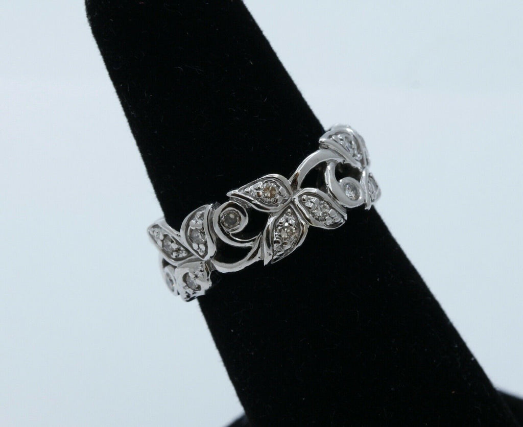 Vintage Clover Diamonds 14K White Gold Band Ring
