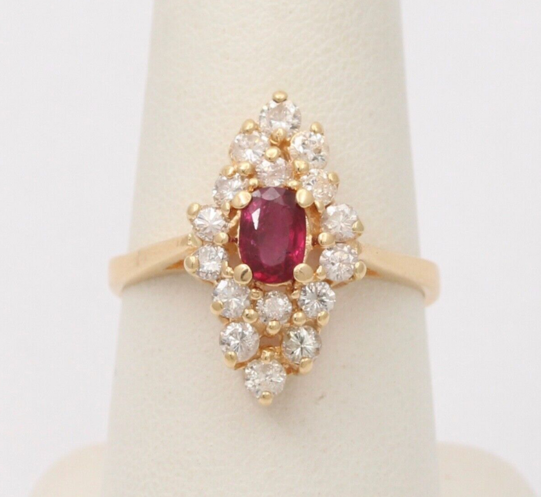 Vintage Diamond and Ruby Navette Ring, Statement Ring