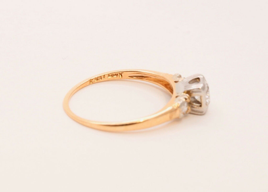 Art Deco Diamonds 14K Yellow White Gold Engagement Band