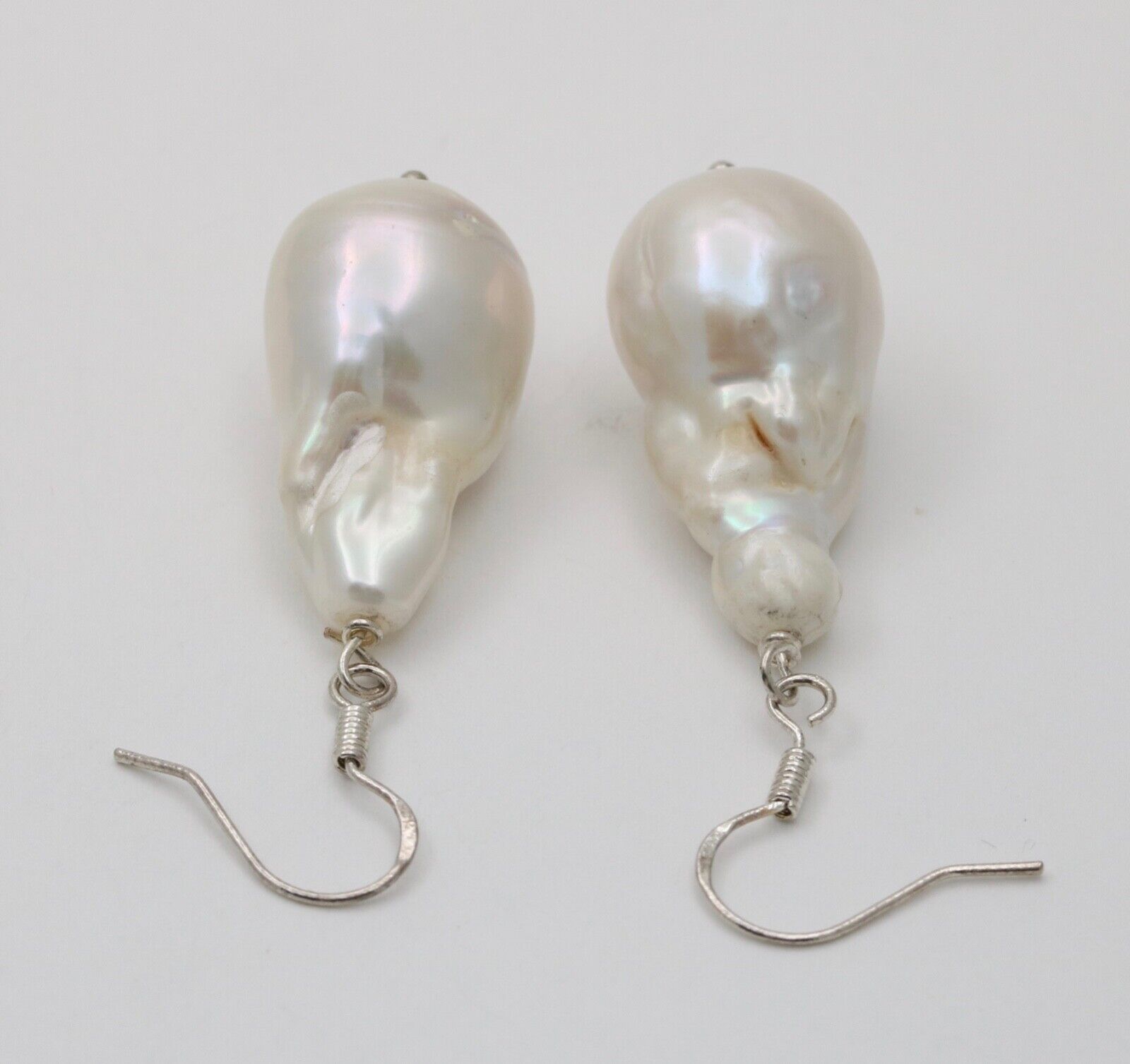 Vintage Baroque Saltwater Pearl 14K White Gold Earrings