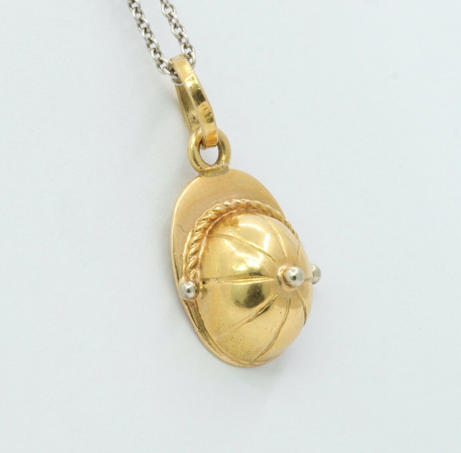 Vintage Equestrian Horse Riding Helmet 18K Yellow White Gold Pendant Charm