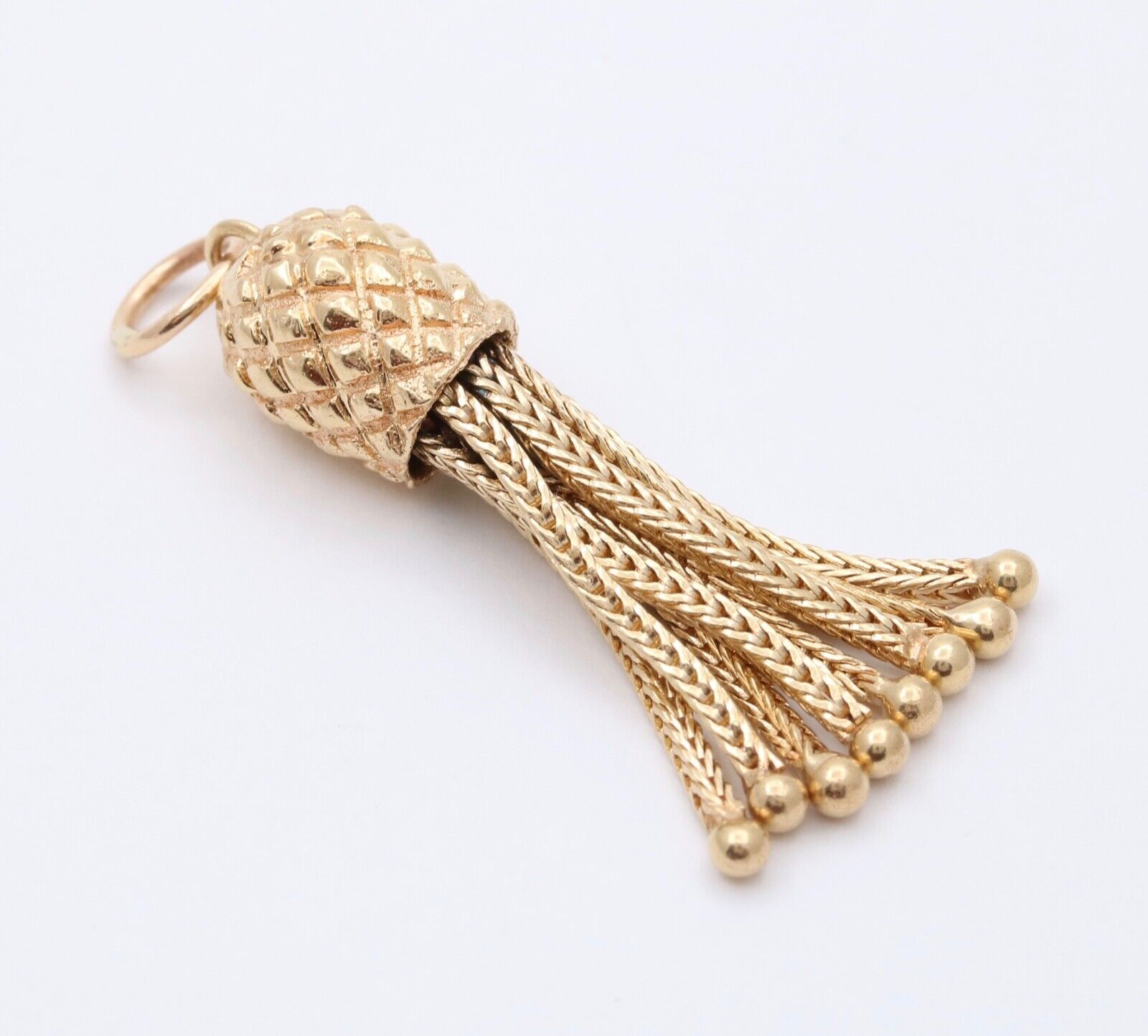 Vintage Foxtail Chain Tassel 14K Yellow Gold Pendant Charm