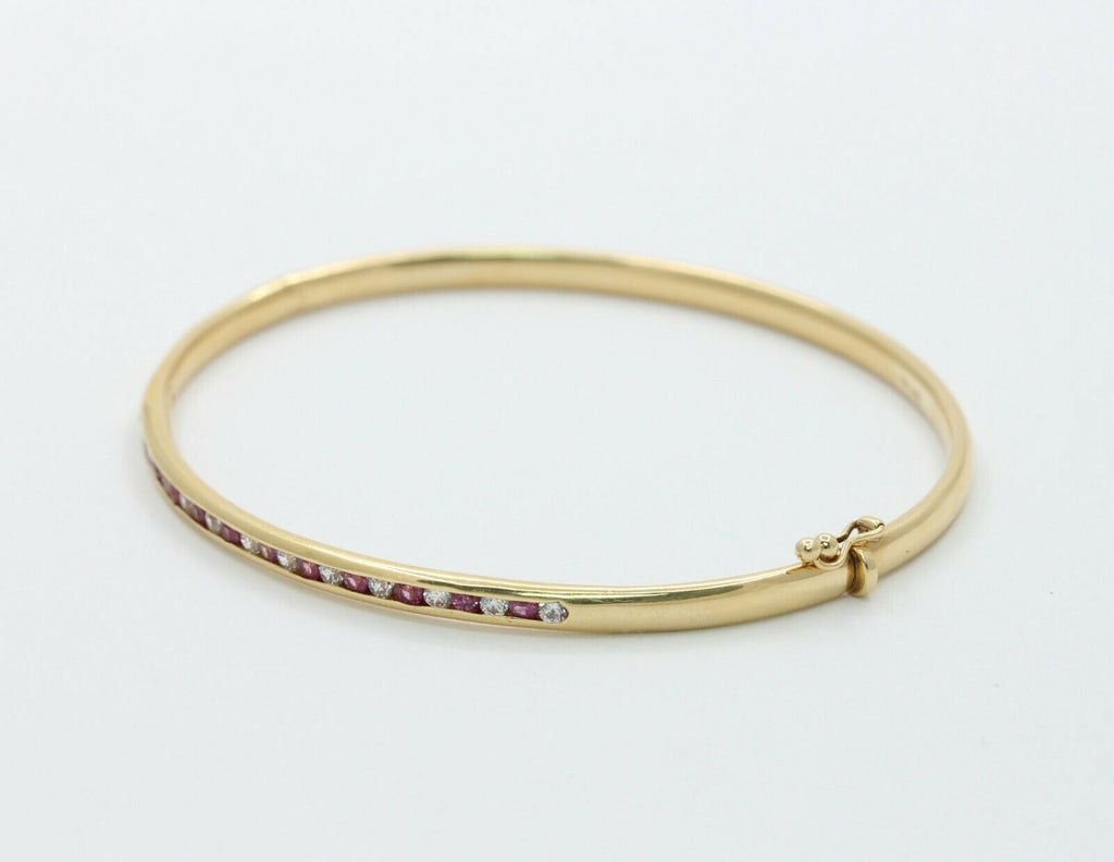 Vintage 18K Yellow Gold CZ Ruby Bangle