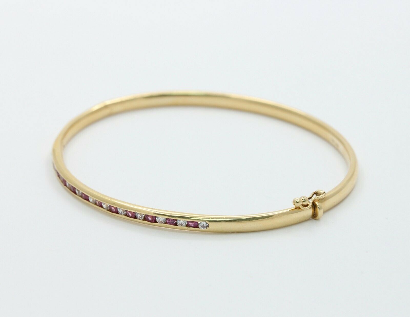 Vintage 18K Yellow Gold CZ Ruby Bangle