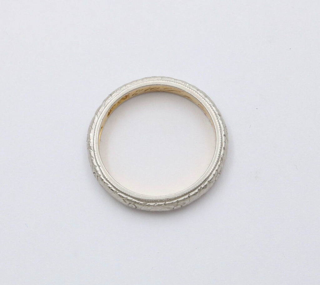 Art Deco W. Wise & Son Flower Blossom 18K White Yellow Gold Wedding Band Ring