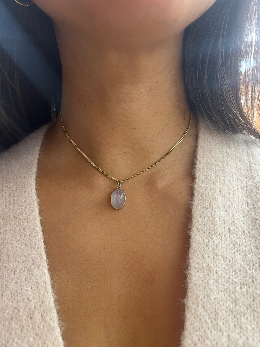 Vintage Cabochon Star Sapphire 14K White Gold Charm Pendant.