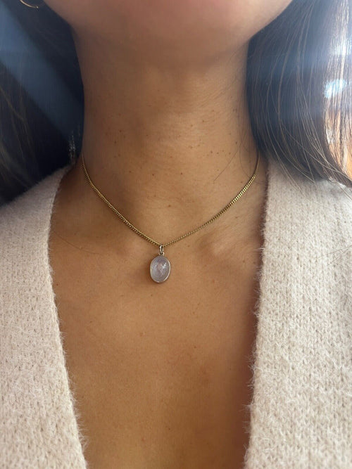 Vintage Cabochon Star Sapphire 14K White Gold Charm Pendant.