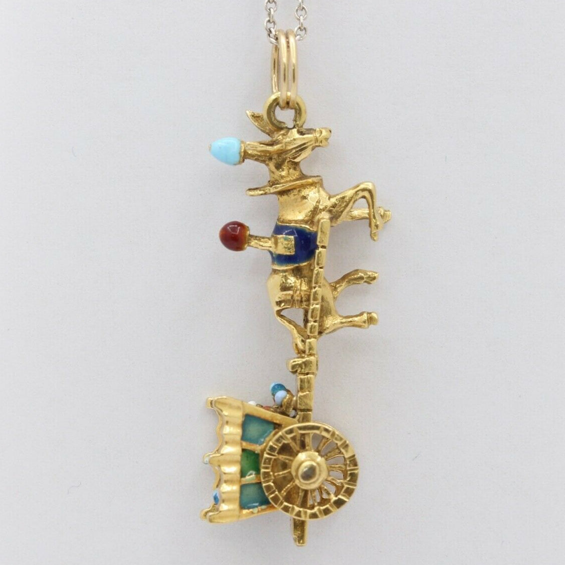 Vintage 18K Yellow Gold Enamel Horse Carriage Charm