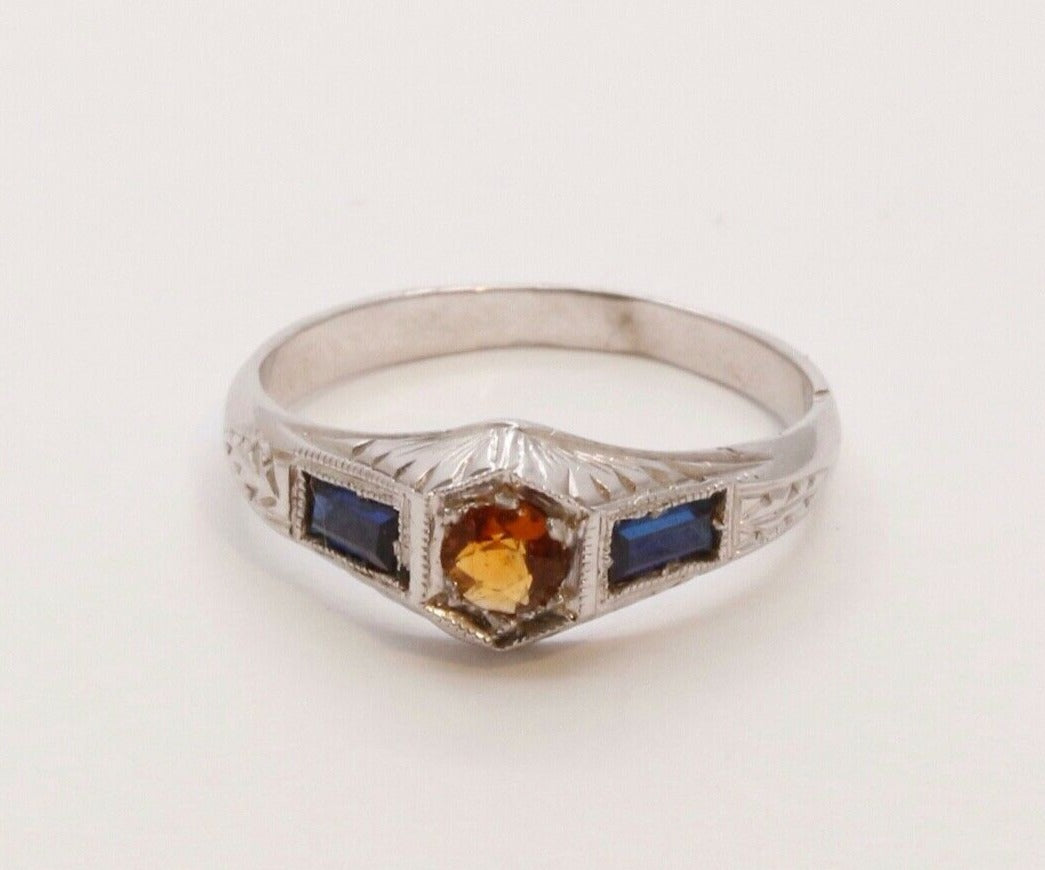 Rare Find!!!  Art Deco Blue Sapphires Citrine Knuckle Midi Children's Ring