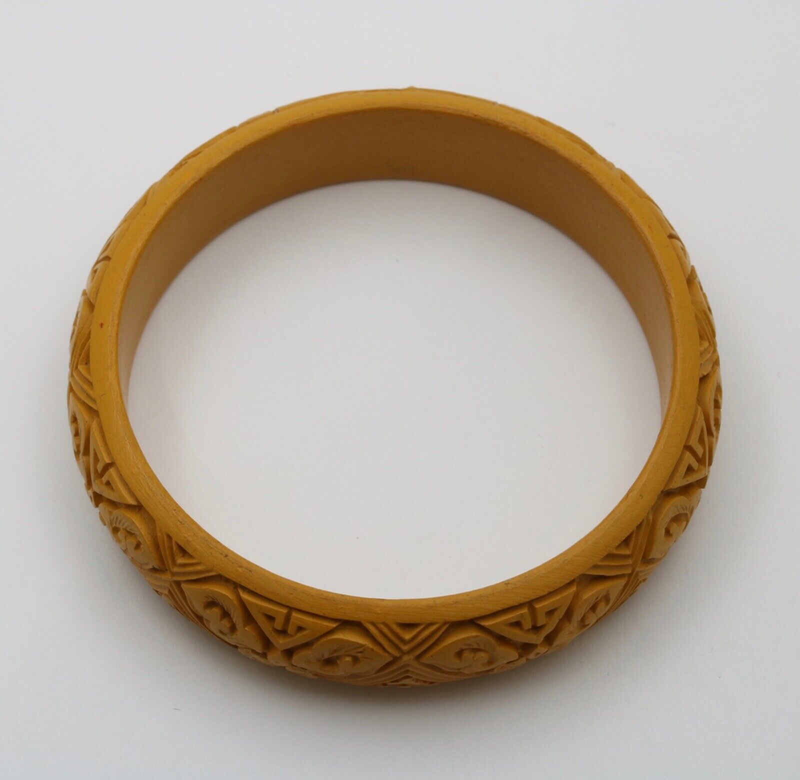 Vintage Yellow Carved Cinnabar Bangle, Bracelet.