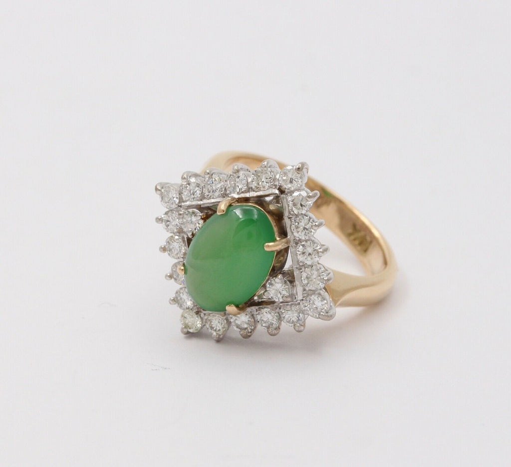 Vintage Jade Diamonds 14K Yellow White Gold Ring