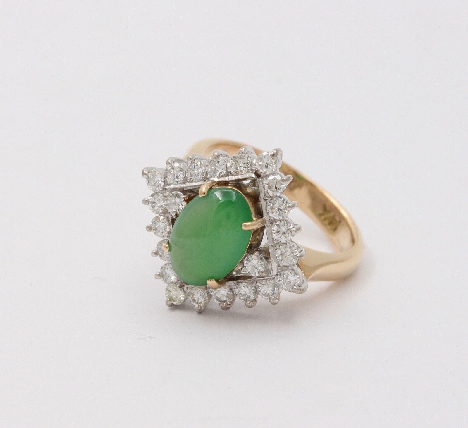 Vintage Jade Diamonds 14K Yellow White Gold Ring