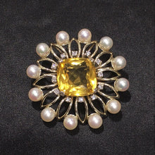 Load image into Gallery viewer, Vintage 18K Brooch Citrine Diamonds Pearls
