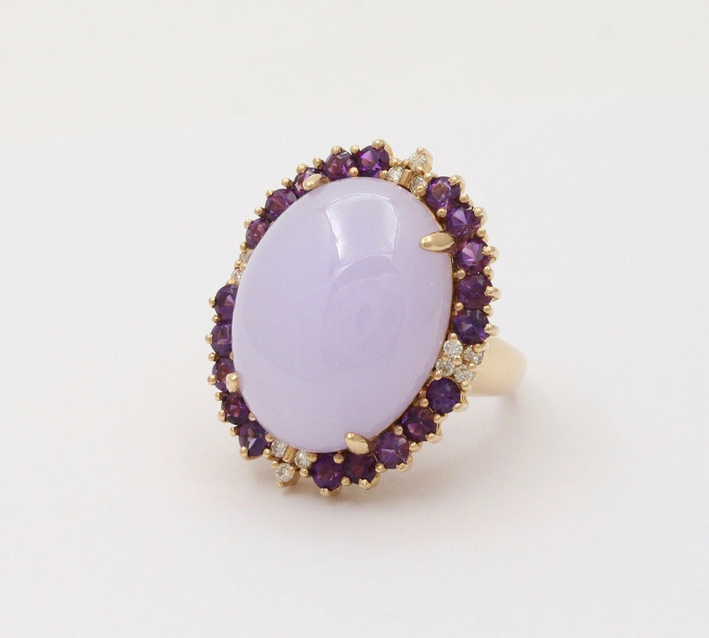 Vintage Cocktail Lavender Amethyst Diamonds 14K Yellow Gold Ring