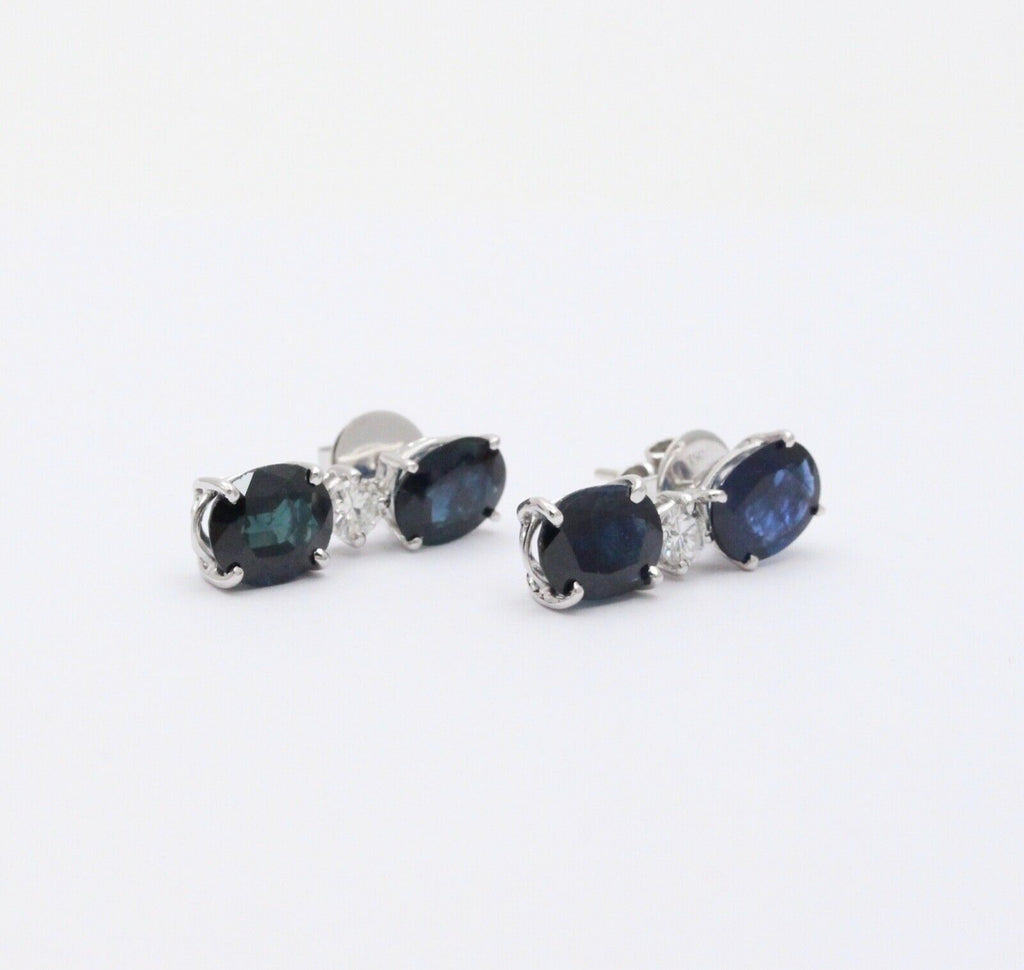 Elegant Blue Sapphires Diamonds 18K White Gold Dangle Earrings
