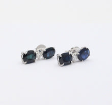 Load image into Gallery viewer, Elegant Blue Sapphires Diamonds 18K White Gold Dangle Earrings
