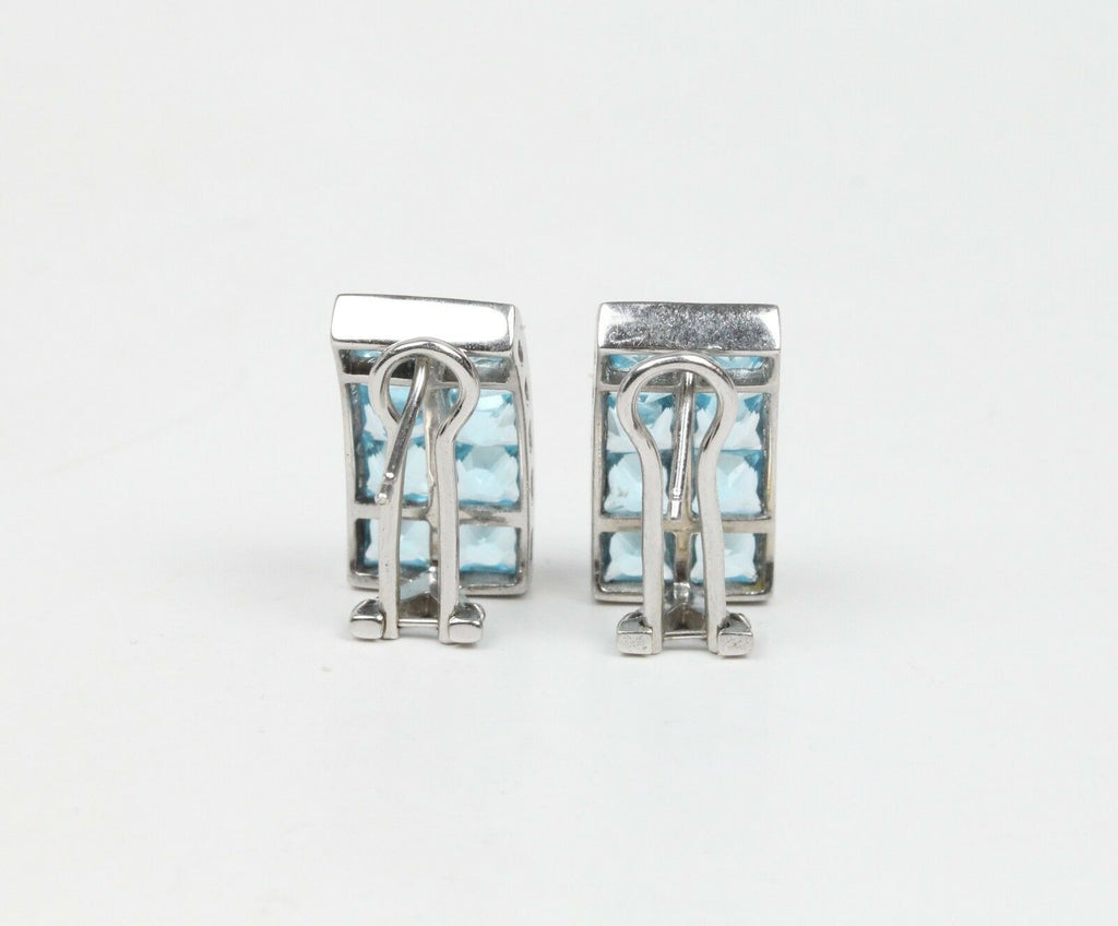 Vintage 18K White Gold Blue Topaz Huggies