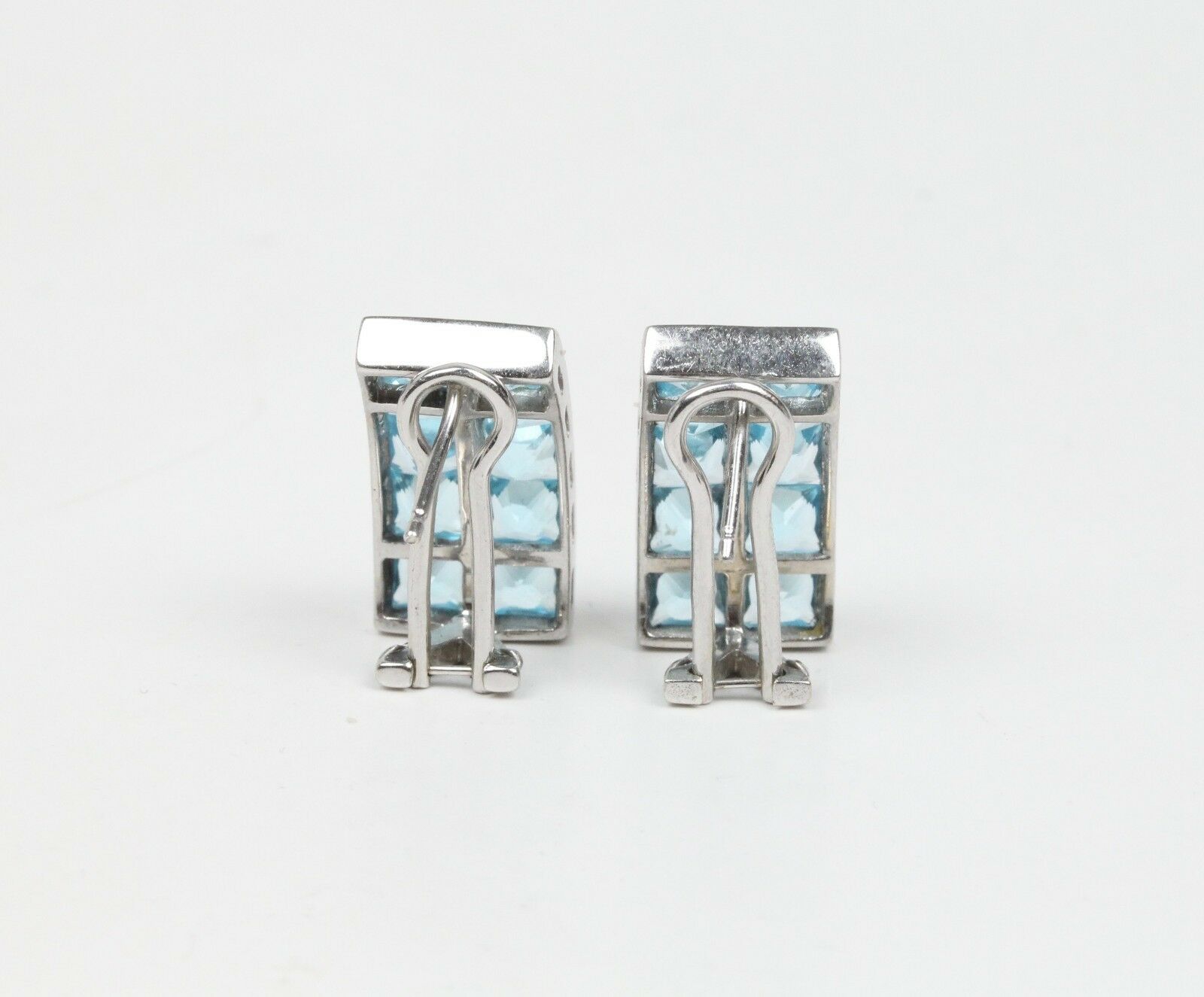 Vintage 18K White Gold Blue Topaz Huggies