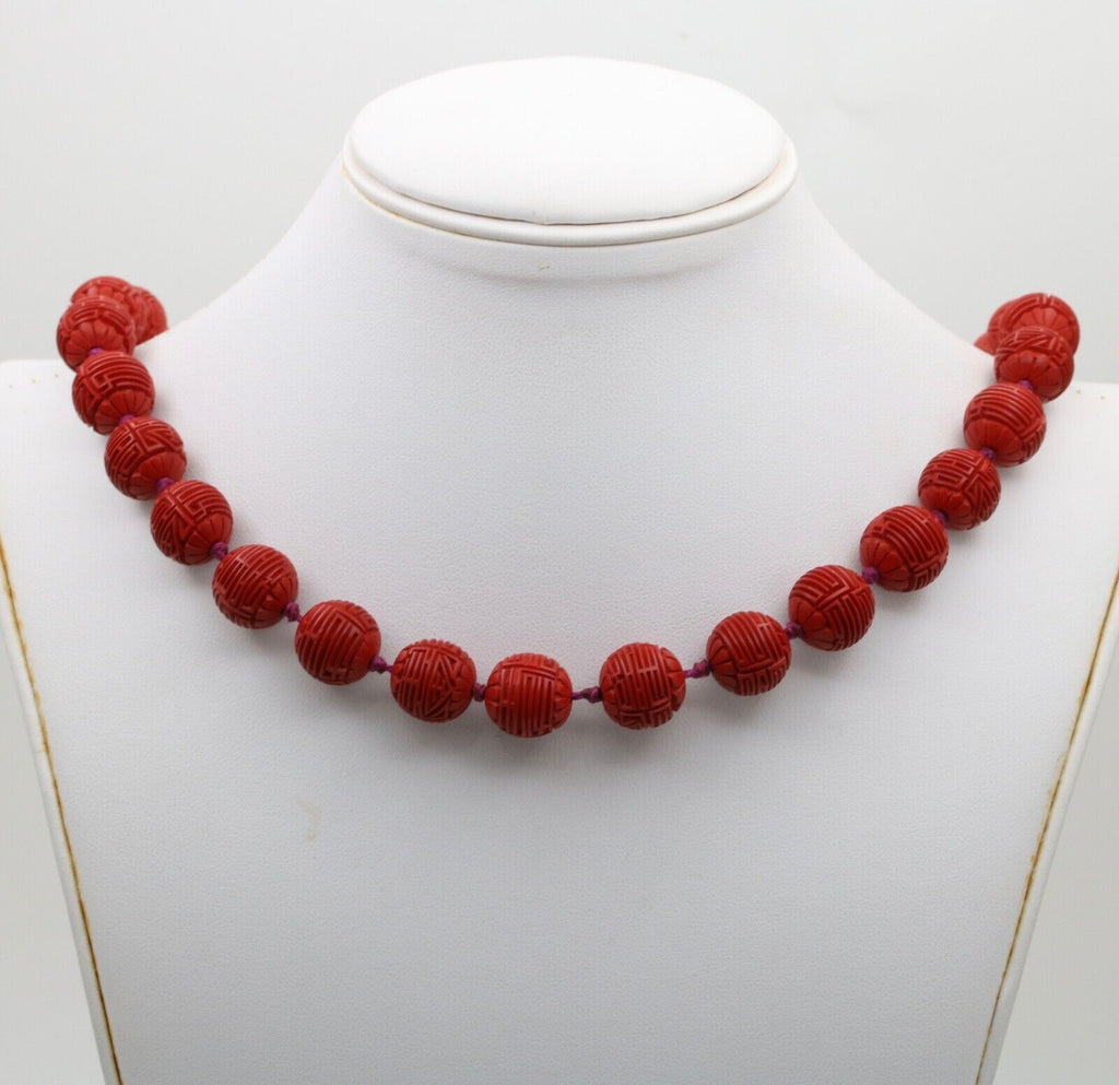 Vintage Red Cinnabar Chanterelle Necklace
