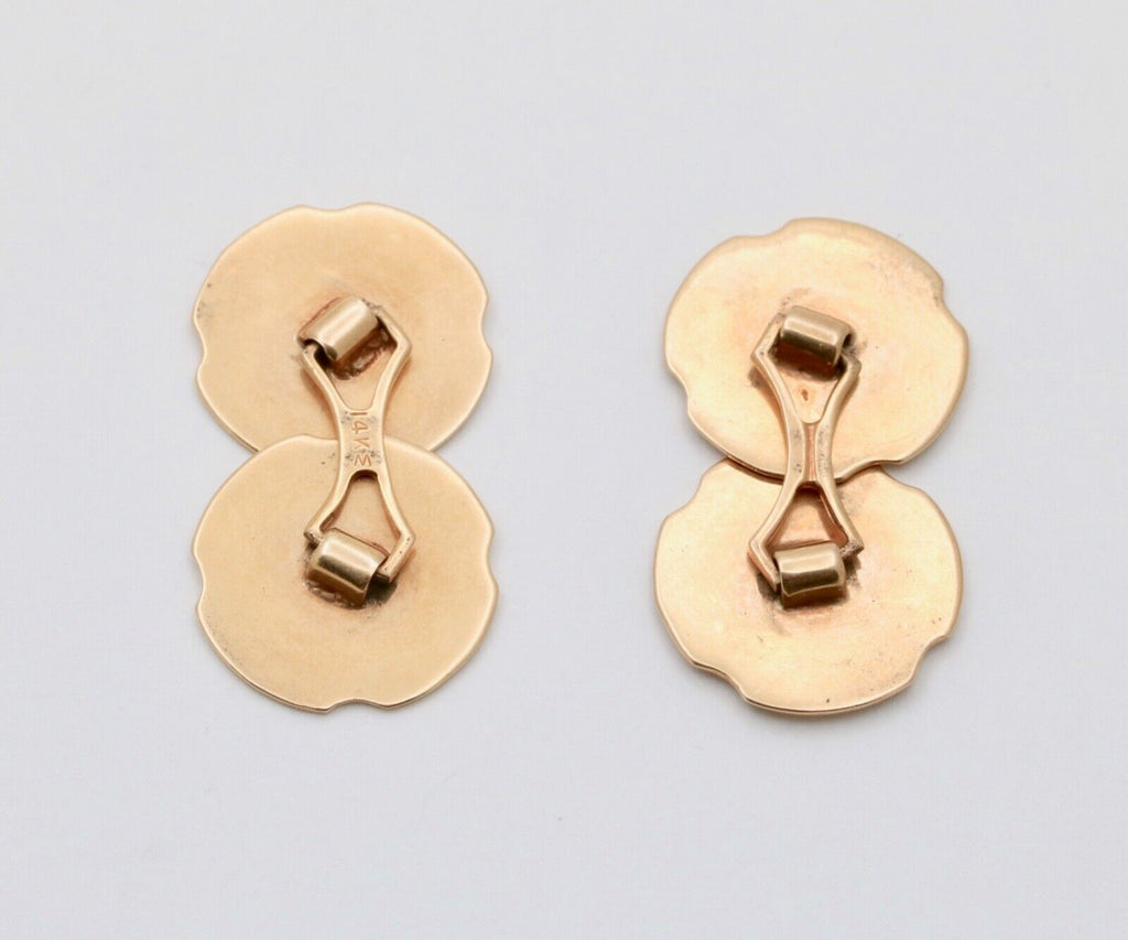 Vintage Blue Enamel High Relief 14K Gold Cufflinks