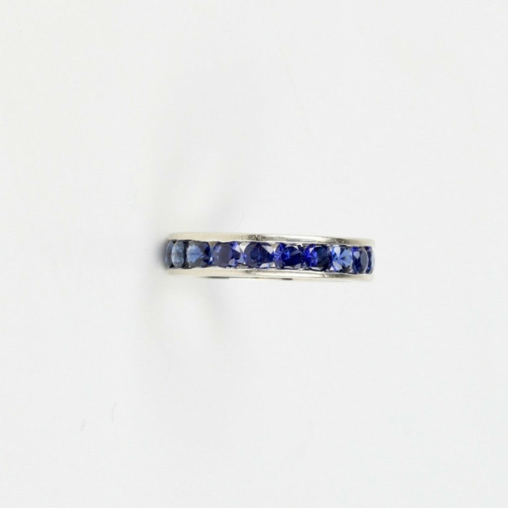 Vintage Ladies Eternity Ring Blue Sapphires 14K White Gold