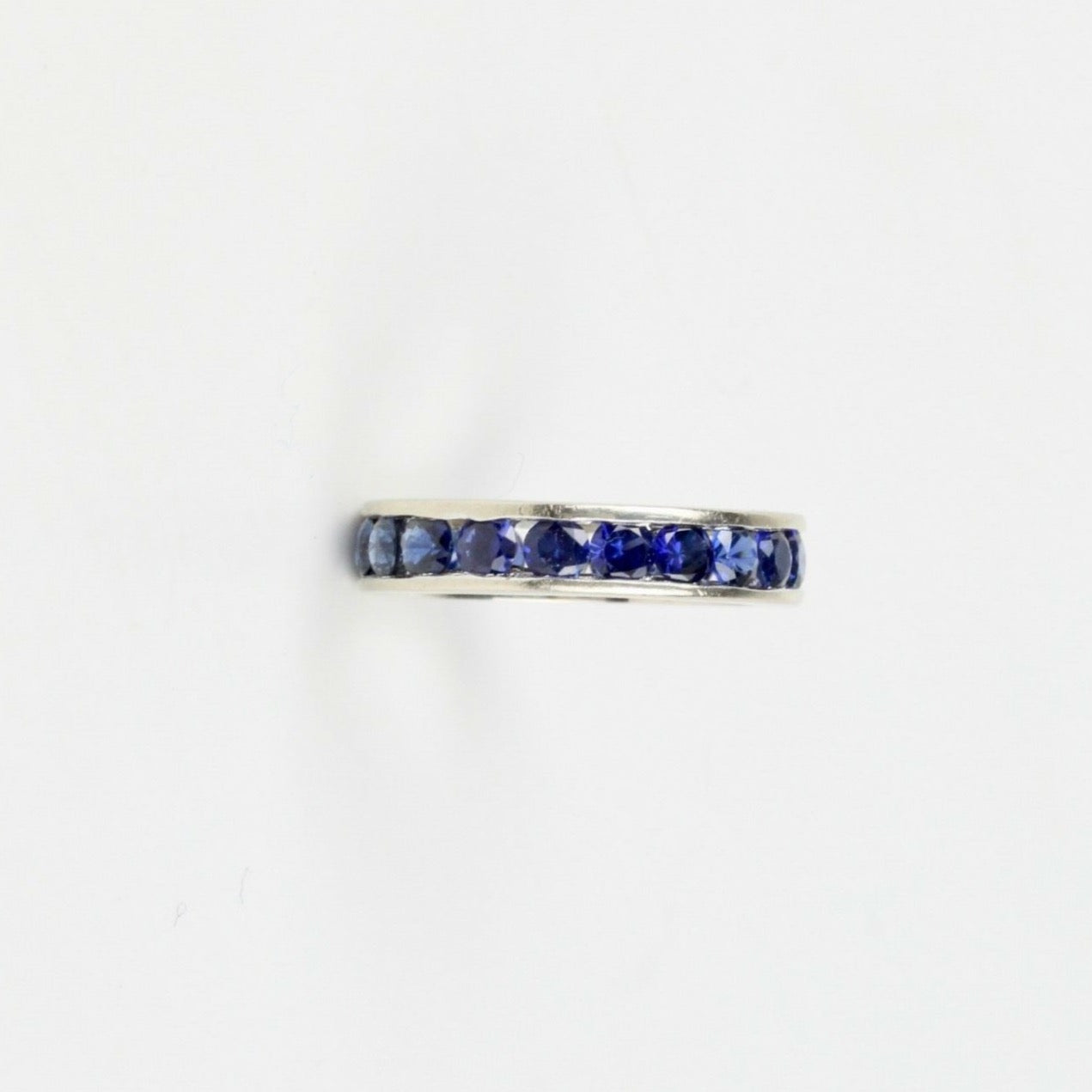 Vintage Ladies Eternity Ring Blue Sapphires 14K White Gold